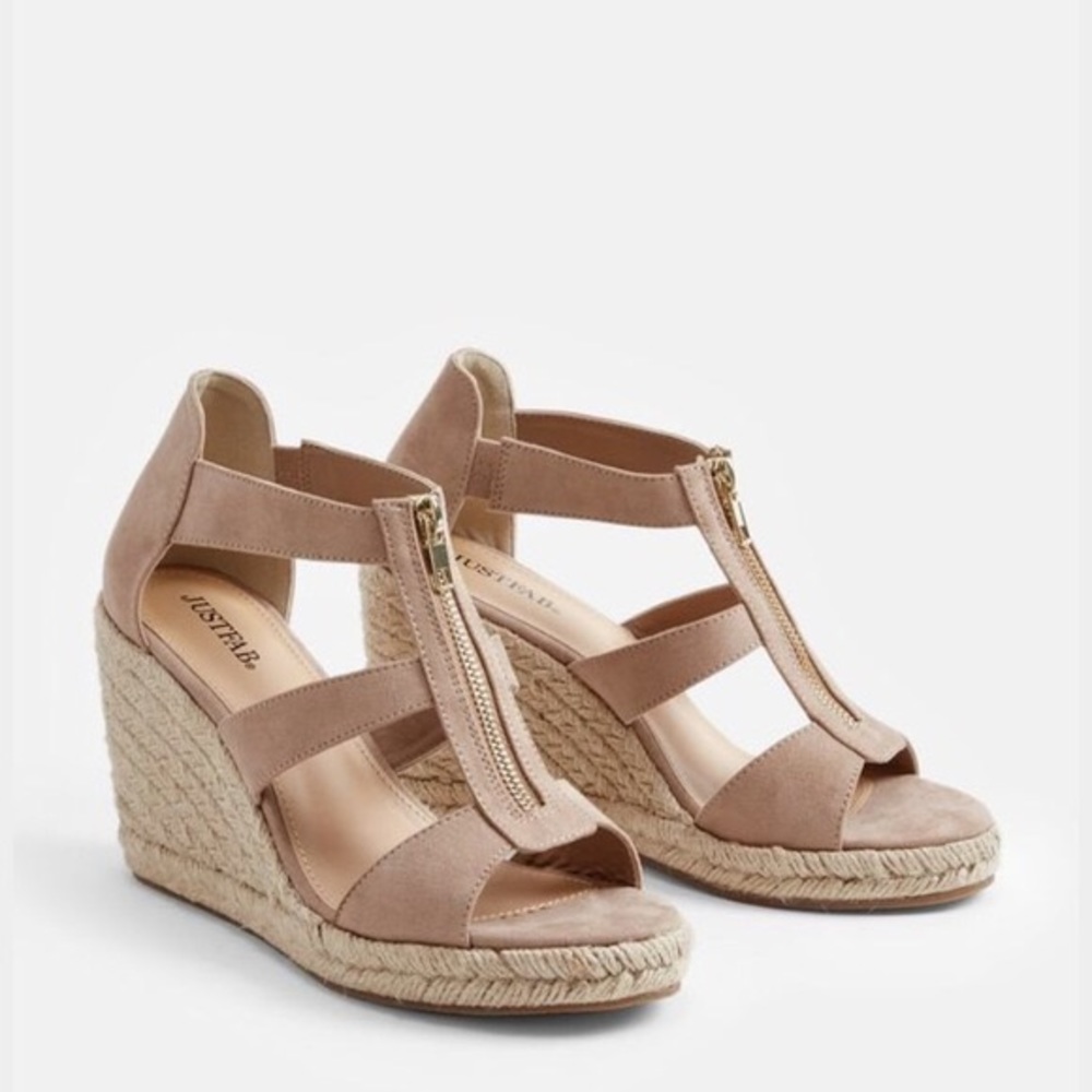 JustFab Wide Width Karsey Taupe Wedge Espadrille